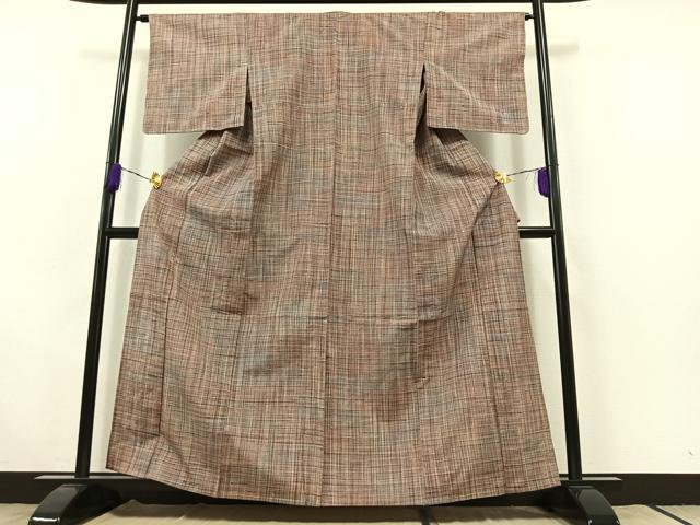 平和屋着物▽上質な紬 単衣 格子 正絹 逸品 AABC0719jh