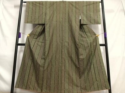 平和屋着物■上質な紬　松皮菱間道　正絹　逸品　AABC0748oa