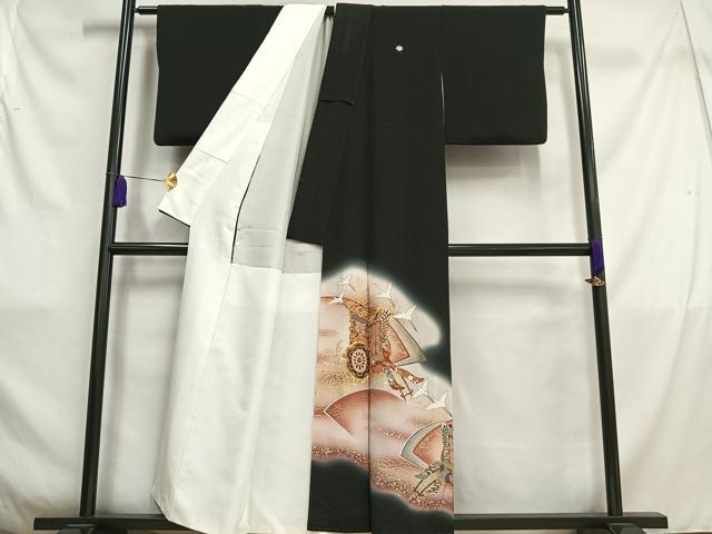 平和屋着物■豪華黒留袖　駒刺繍　御所車飛鶴文　暈し染め　金彩　正絹　逸品　AABC0815oa
