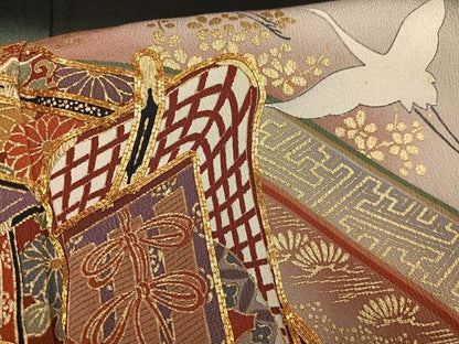 平和屋着物■豪華黒留袖　駒刺繍　御所車飛鶴文　暈し染め　金彩　正絹　逸品　AABC0815oa