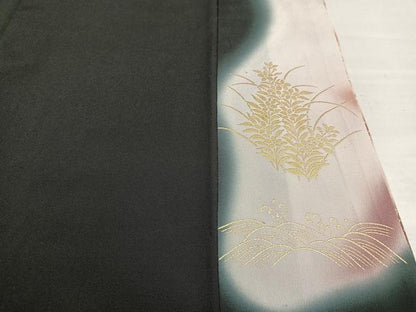 平和屋着物■豪華黒留袖　駒刺繍　御所車飛鶴文　暈し染め　金彩　正絹　逸品　AABC0815oa