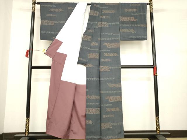 平和屋着物■上質な紬 横段文 正絹 逸品 AABC0909ma
