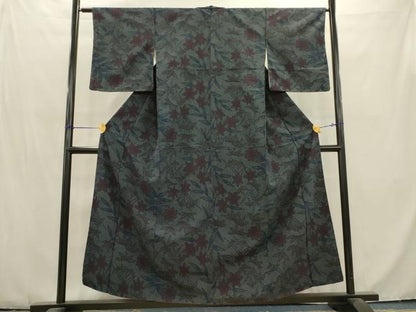 平和屋着物■お召　草花文　正絹　逸品　AABC1092ma