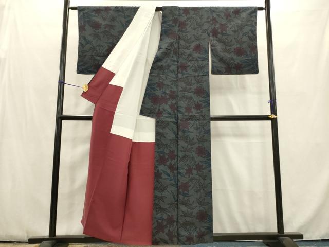 平和屋着物■お召　草花文　正絹　逸品　AABC1092ma