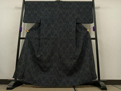 平和屋着物▽本塩沢 単衣 幾何学文様 正絹 逸品 AABC1202jh
