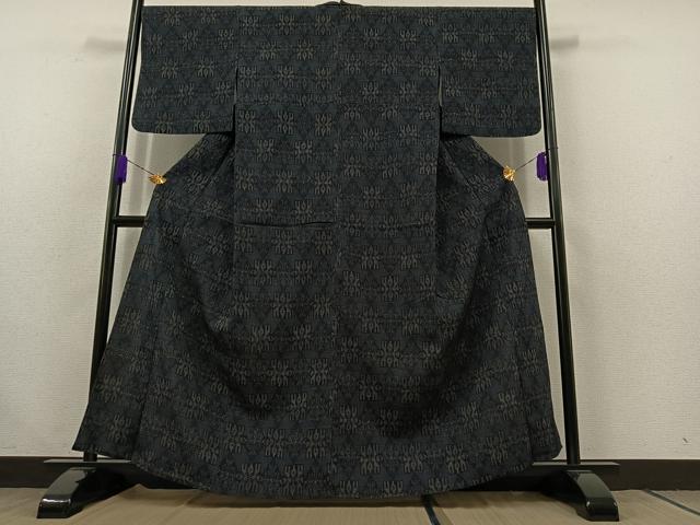 平和屋着物▽本塩沢 単衣 幾何学文様 正絹 逸品 AABC1202jh
