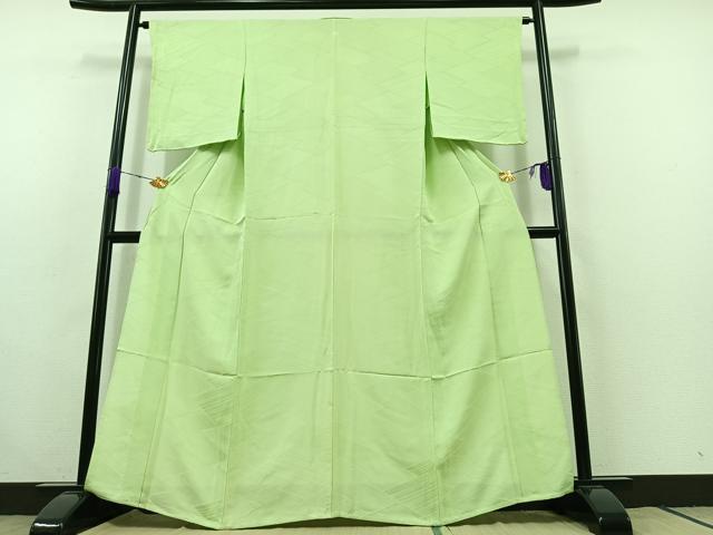 平和屋着物▽上質な色無地 単衣 幾何学地紋 夏虫色 正絹 逸品 AABC1205jh