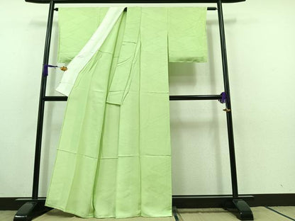 平和屋着物▽上質な色無地 単衣 幾何学地紋 夏虫色 正絹 逸品 AABC1205jh