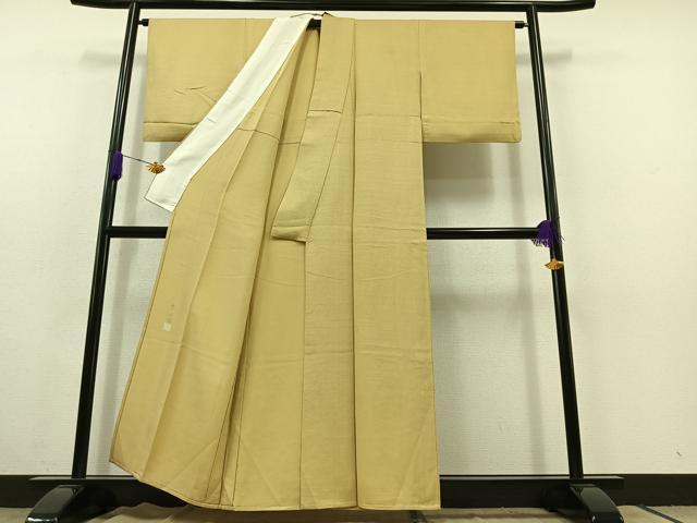平和屋着物▽上質な色無地 単衣 作家物 草木染 横段地紋 砥粉色 正絹 逸品 AABC1206jh