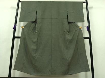 平和屋着物▽上質な小紋 単衣 お召地 水玉模様 黒地 正絹 逸品 AABC1207jh