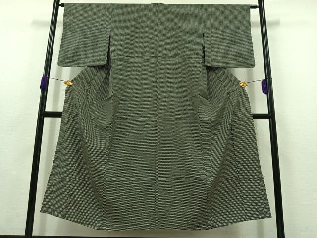 平和屋着物▽上質な小紋 単衣 お召地 水玉模様 黒地 正絹 逸品 AABC1207jh