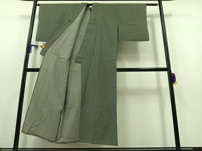 平和屋着物▽上質な小紋 単衣 お召地 水玉模様 黒地 正絹 逸品 AABC1207jh