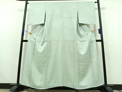 平和屋着物▽上質な色無地 単衣 花菱地紋 柳鼠色 正絹 逸品 AABC1208jh