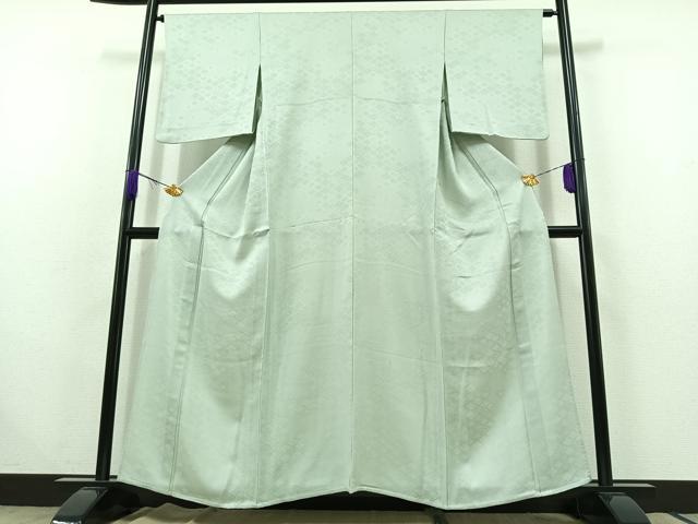 平和屋着物▽上質な色無地 単衣 花菱地紋 柳鼠色 正絹 逸品 AABC1208jh