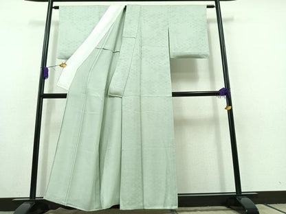 平和屋着物▽上質な色無地 単衣 花菱地紋 柳鼠色 正絹 逸品 AABC1208jh