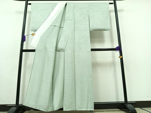 平和屋着物▽上質な色無地 単衣 花菱地紋 柳鼠色 正絹 逸品 AABC1208jh