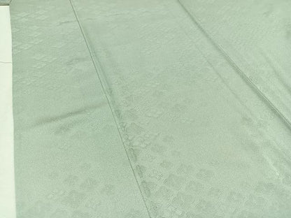 平和屋着物▽上質な色無地 単衣 花菱地紋 柳鼠色 正絹 逸品 AABC1208jh