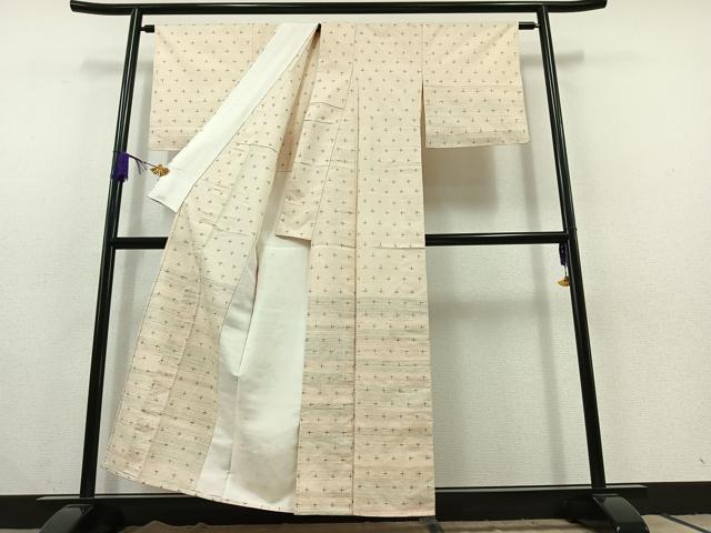 平和屋着物▽上質な紬 単衣 十字絣 正絹 逸品 AABC1210jh