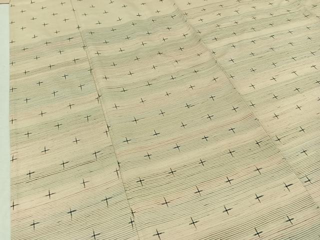 平和屋着物▽上質な紬 単衣 十字絣 正絹 逸品 AABC1210jh