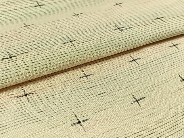 平和屋着物▽上質な紬 単衣 十字絣 正絹 逸品 AABC1210jh