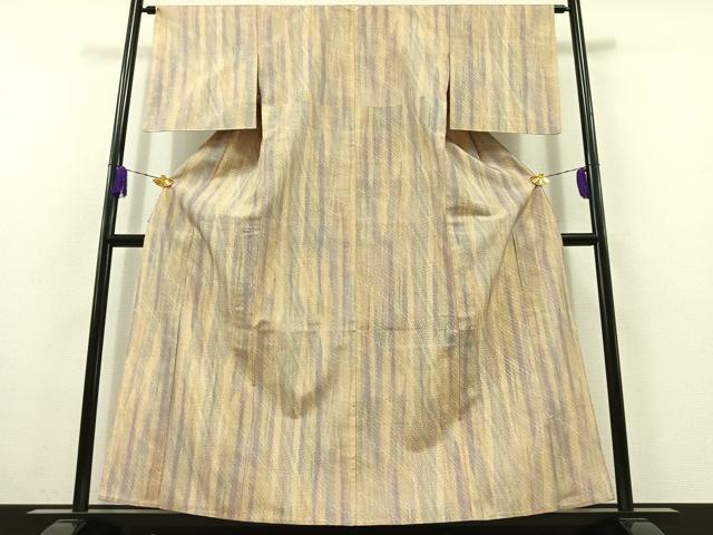 平和屋着物▽上質な紬 単衣 変わり斜縞 正絹 逸品 AABC1211jh