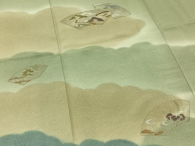 平和屋着物▽訪問着 単衣 刺繍 地紙花文 暈し染め 金糸 正絹 逸品 AABC1212jh