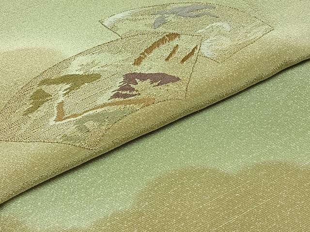 平和屋着物▽訪問着 単衣 刺繍 地紙花文 暈し染め 金糸 正絹 逸品 AABC1212jh