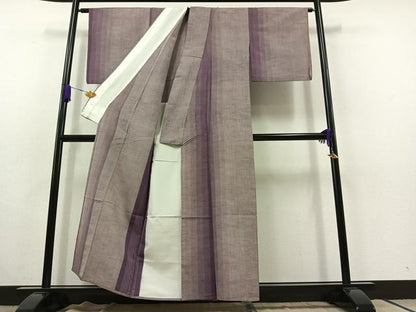 平和屋着物▽上質な紬　単衣　縞　正絹　逸品　AABC1217jh