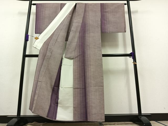 平和屋着物▽上質な紬　単衣　縞　正絹　逸品　AABC1217jh