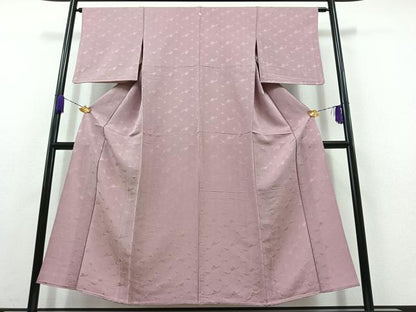 平和屋着物▽上質な色無地　単衣　色紙重ね地紋　紅藤色　正絹　逸品　AABC1219jh