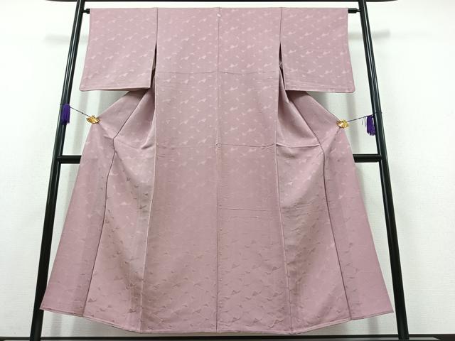 平和屋着物▽上質な色無地　単衣　色紙重ね地紋　紅藤色　正絹　逸品　AABC1219jh