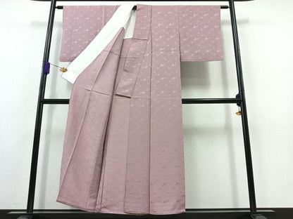 平和屋着物▽上質な色無地　単衣　色紙重ね地紋　紅藤色　正絹　逸品　AABC1219jh