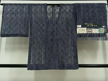 平和屋着物▽道行コート スリーシーズン 春夏秋 塵除け 本場奄美大島本泥染 市松文様 証紙付き 正絹 逸品 AABC1220jh