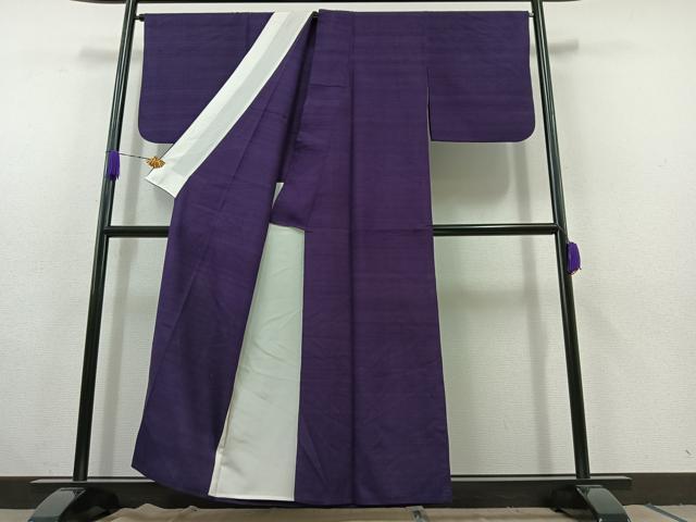 平和屋着物▽上質な紬 単衣 菖蒲色 正絹 逸品 AABC1221jh