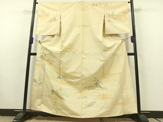 平和屋着物▽訪問着 単衣 紬地 風景文 正絹 逸品 AABC1223jh