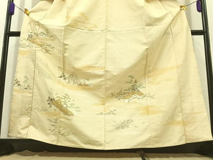 平和屋着物▽訪問着 単衣 紬地 風景文 正絹 逸品 AABC1223jh
