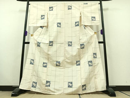 平和屋着物▽上質な紬 単衣 枝花文 正絹 逸品 AABC1226jh