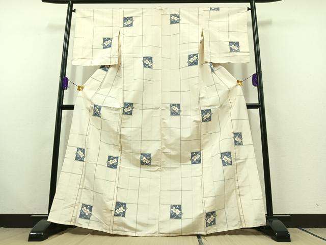 平和屋着物▽上質な紬 単衣 枝花文 正絹 逸品 AABC1226jh