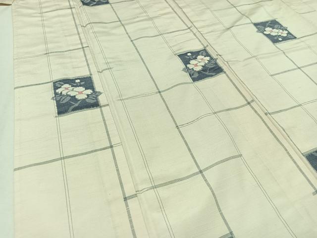 平和屋着物▽上質な紬 単衣 枝花文 正絹 逸品 AABC1226jh