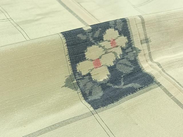 平和屋着物▽上質な紬 単衣 枝花文 正絹 逸品 AABC1226jh