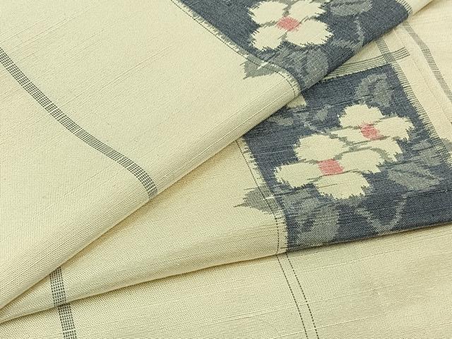 平和屋着物▽上質な紬 単衣 枝花文 正絹 逸品 AABC1226jh