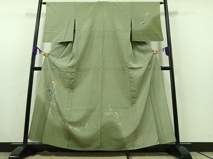 平和屋着物▽本塩沢 訪問着 単衣 枝花文 暈し染め 正絹 逸品 AABC1227jh