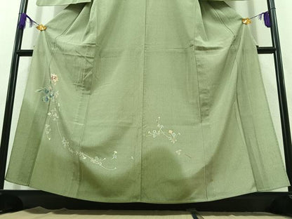 平和屋着物▽本塩沢 訪問着 単衣 枝花文 暈し染め 正絹 逸品 AABC1227jh