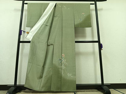 平和屋着物▽本塩沢 訪問着 単衣 枝花文 暈し染め 正絹 逸品 AABC1227jh