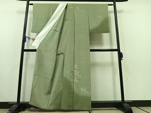 平和屋着物▽本塩沢 訪問着 単衣 枝花文 暈し染め 正絹 逸品 AABC1227jh