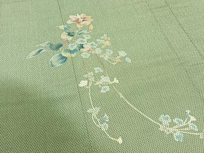平和屋着物▽本塩沢 訪問着 単衣 枝花文 暈し染め 正絹 逸品 AABC1227jh