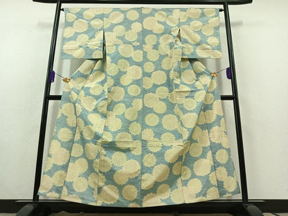 平和屋着物▽上質な紬 単衣 菊 正絹 逸品 AABC1228jh