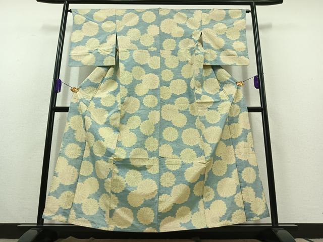 平和屋着物▽上質な紬 単衣 菊 正絹 逸品 AABC1228jh
