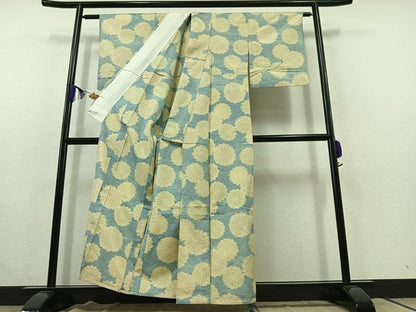 平和屋着物▽上質な紬 単衣 菊 正絹 逸品 AABC1228jh