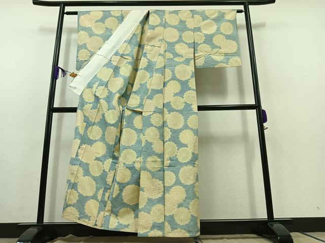 平和屋着物▽上質な紬 単衣 菊 正絹 逸品 AABC1228jh